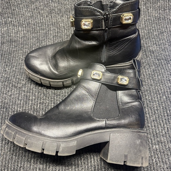 Madden Nyc Shoes - Madden NYC Black Ankle Boots with Gold Accents size 8